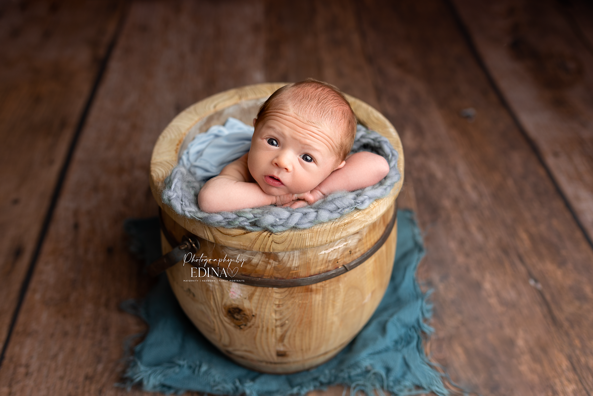 baby in bucket posing in York